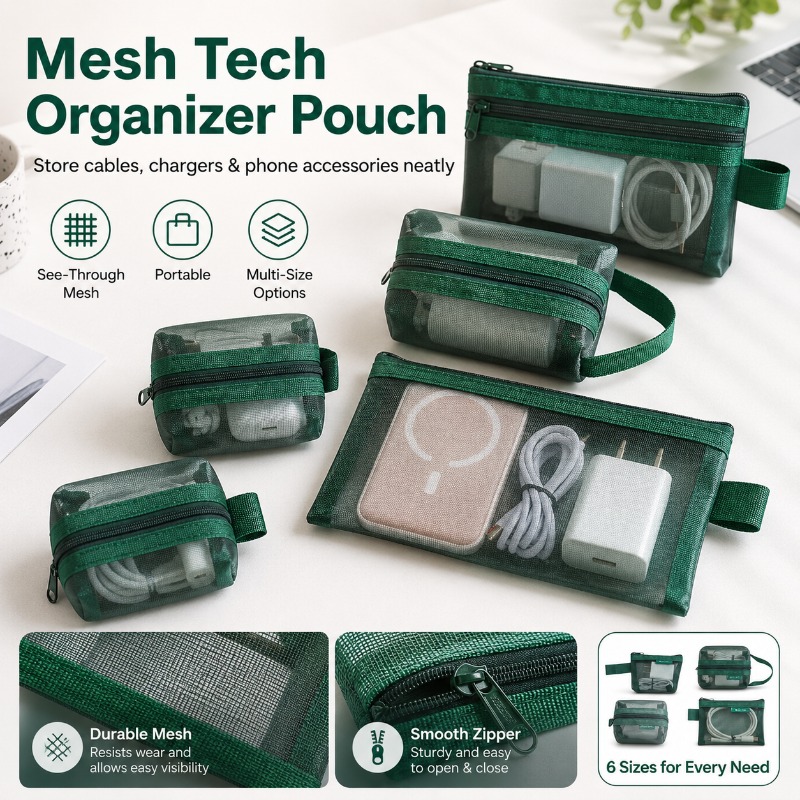 6PCS Mesh Tech Organizer Pouch - Tech Woven Accessories avaliação e preço