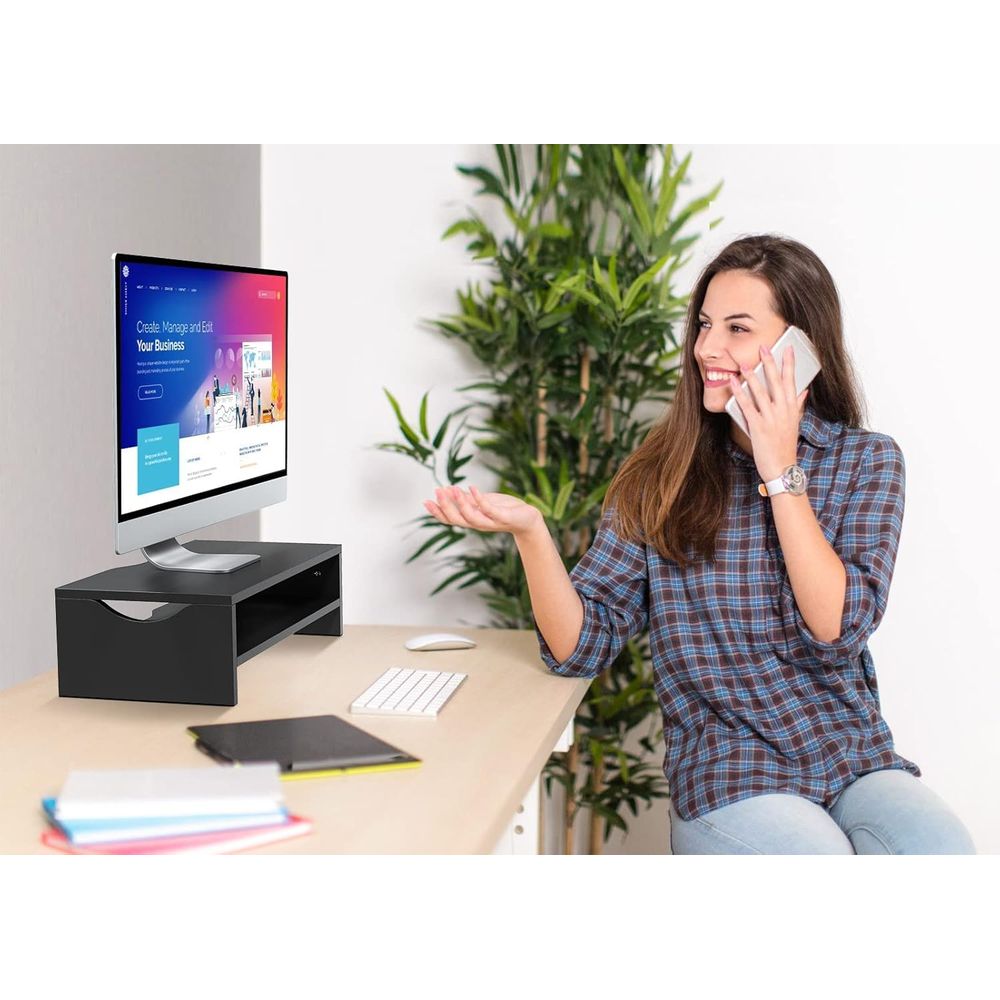 2-Tier Wooden Laptop & Monitor - Laptop Stand Bamboo avaliação e preço